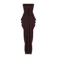 Honoria Chocolate Brown Off Shoulder Maxi Dress