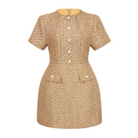 Arna Gold Round Neck Tweed Mini Dress