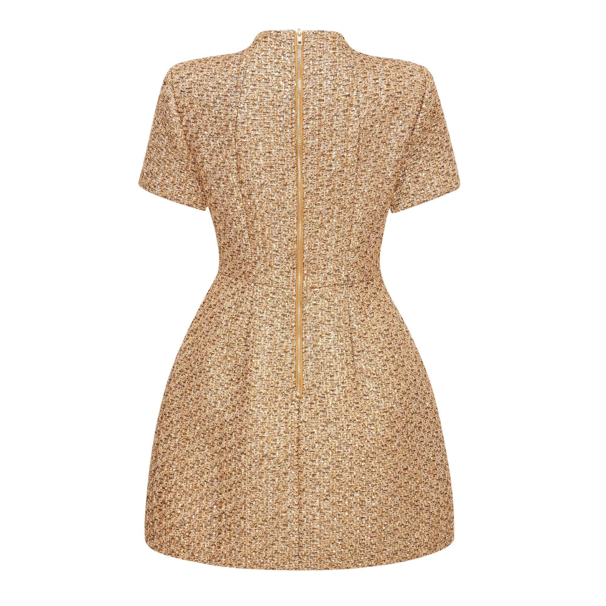 Arna Gold Round Neck Tweed Mini Dress
