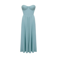 Carlotta blue pleated corset maxi dress
