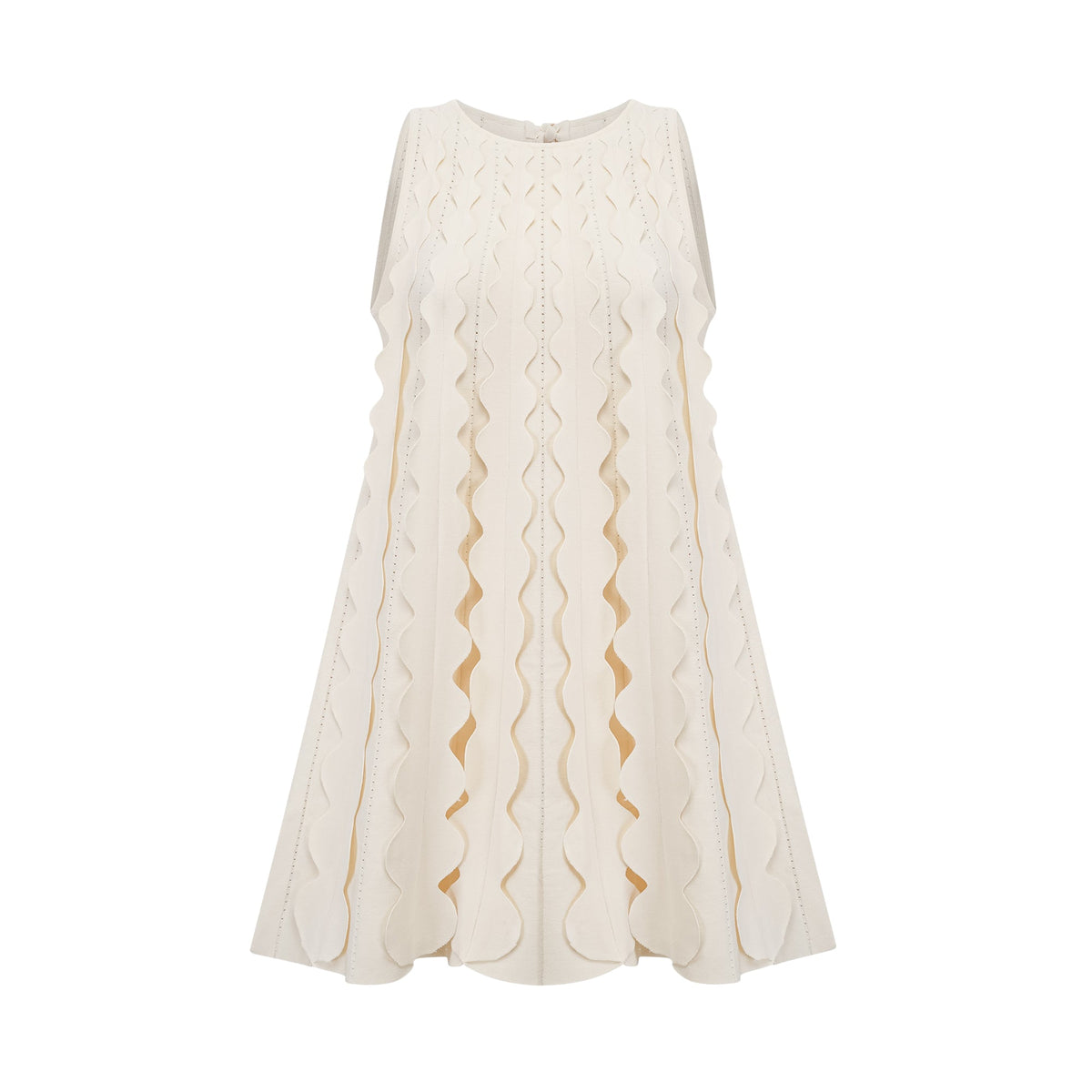Axelle white wavy-detail sleeveless mini dress