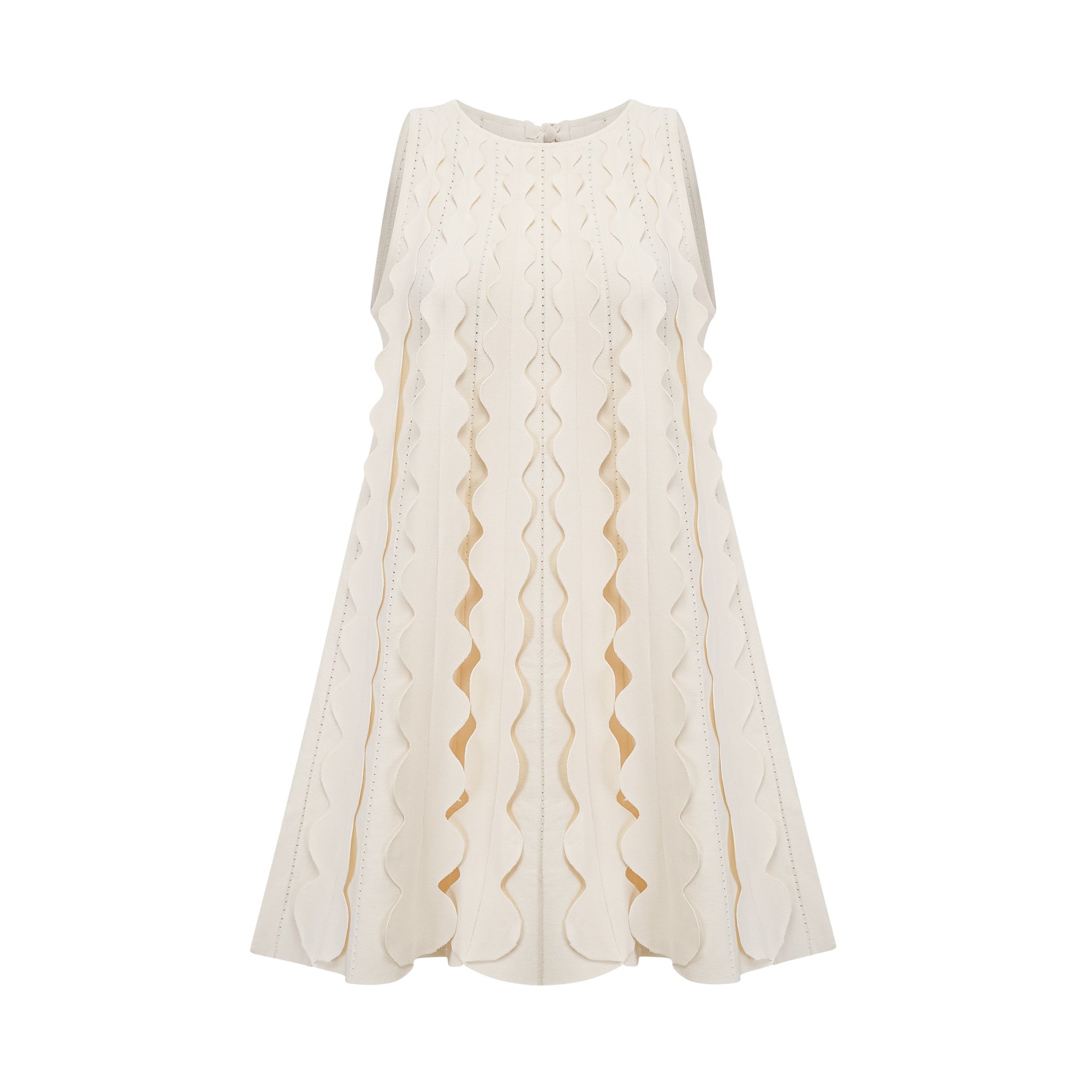 Axelle white wavy-detail sleeveless mini dress