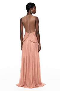 Dalila Pink Backless Asymmetrical Ruched Maxi Dress
