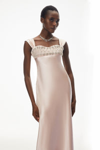 Perrine Blush Pink Embellished Satin Midi Dress