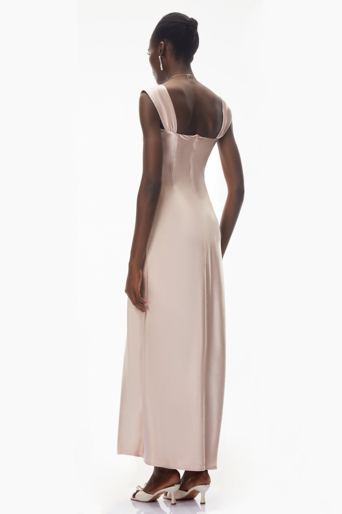 Perrine Blush Pink Embellished Satin Midi Dress