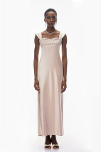 Perrine Blush Pink Embellished Satin Midi Dress