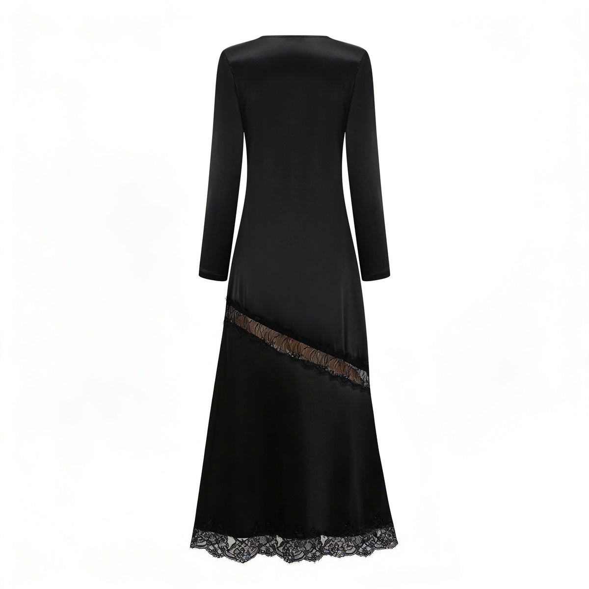 Raphaëlle Black Lace Panel Satin Maxi Dress