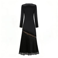 Raphaëlle Black Lace Panel Satin Maxi Dress