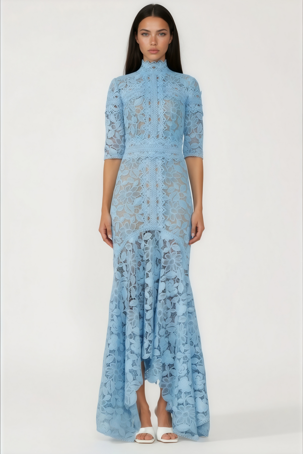 Daniela Blue Floral Lace Mermaid Maxi Dress
