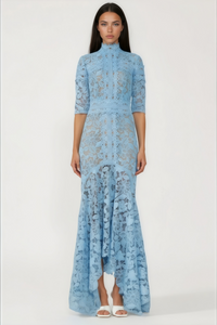 Daniela Blue Floral Lace Mermaid Maxi Dress