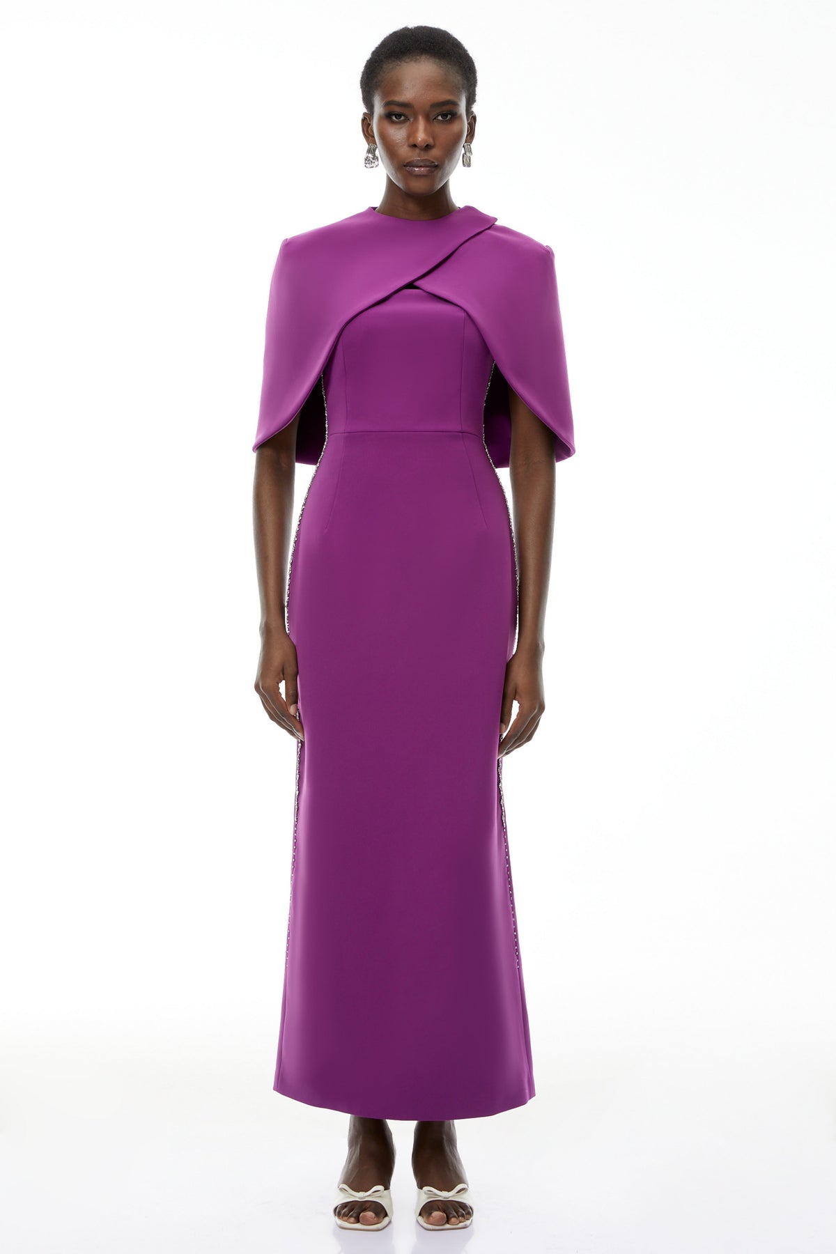 Darcie Purple Beaded Cape Design Maxi Gown