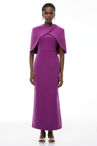 Darcie Purple Beaded Cape Design Maxi Gown