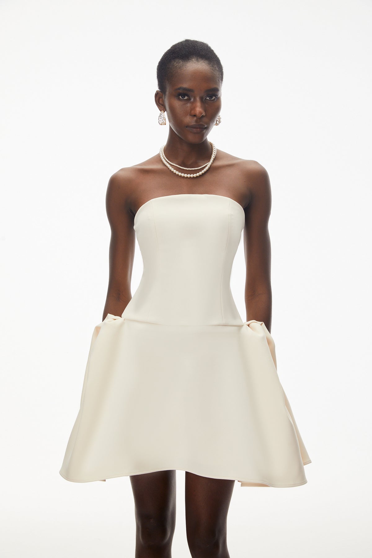 Daryna Ivory Cinched Waist Mini Dress