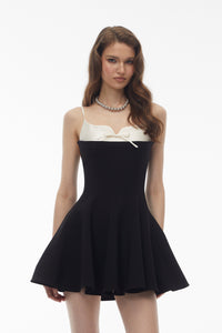 Deborah Black Color Block Mini Dress with Bow Detail