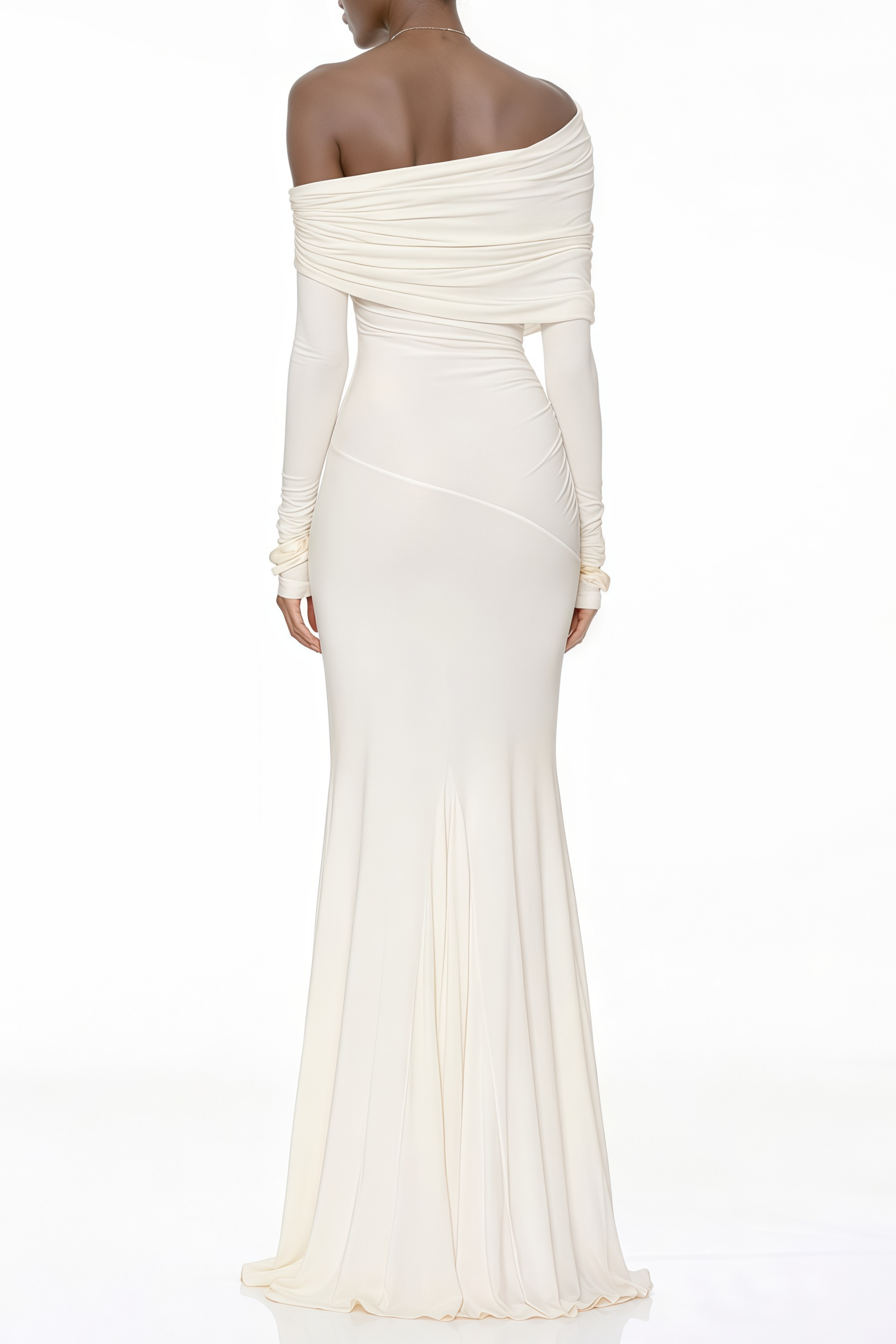 Delphine White Off-Shoulder Ruched Maxi Dress