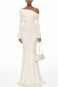 Delphine White Off-Shoulder Ruched Maxi Dress