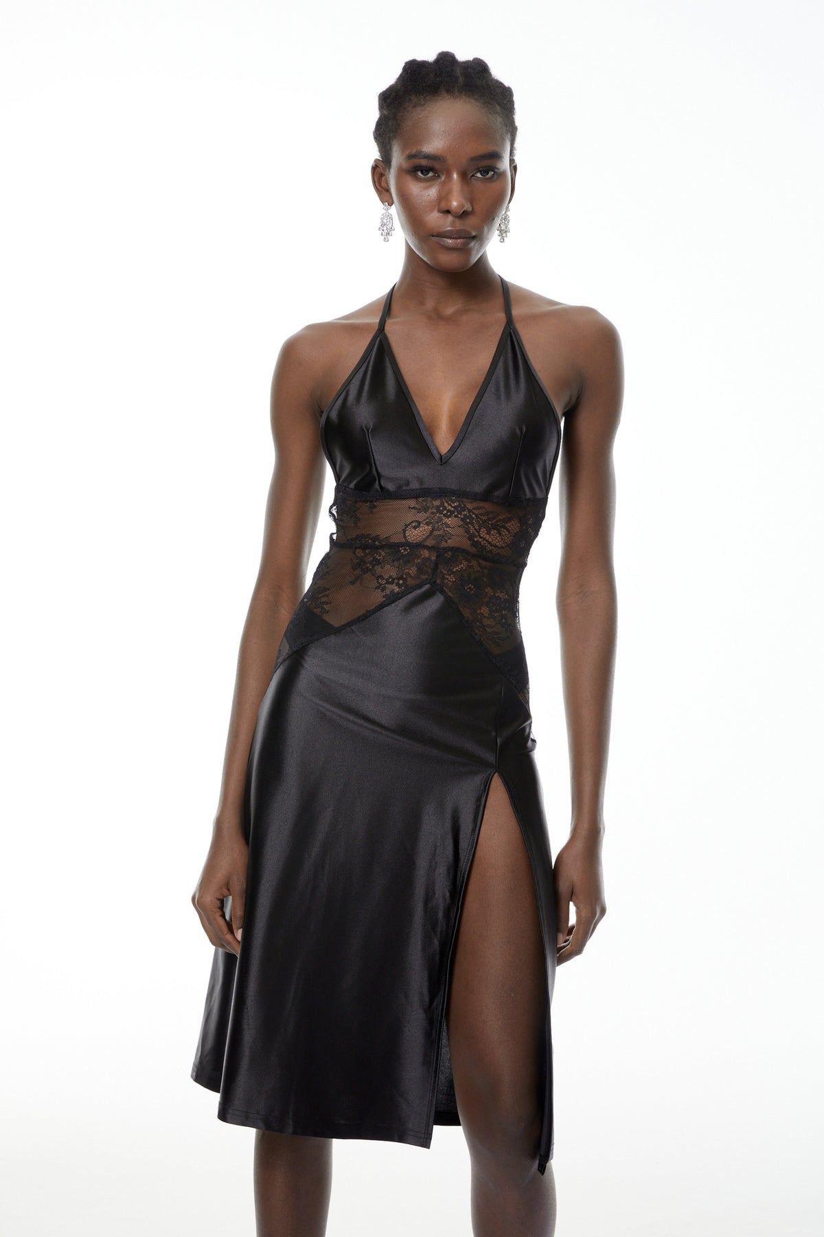 Denisa Black Lace Panel Midi Dress