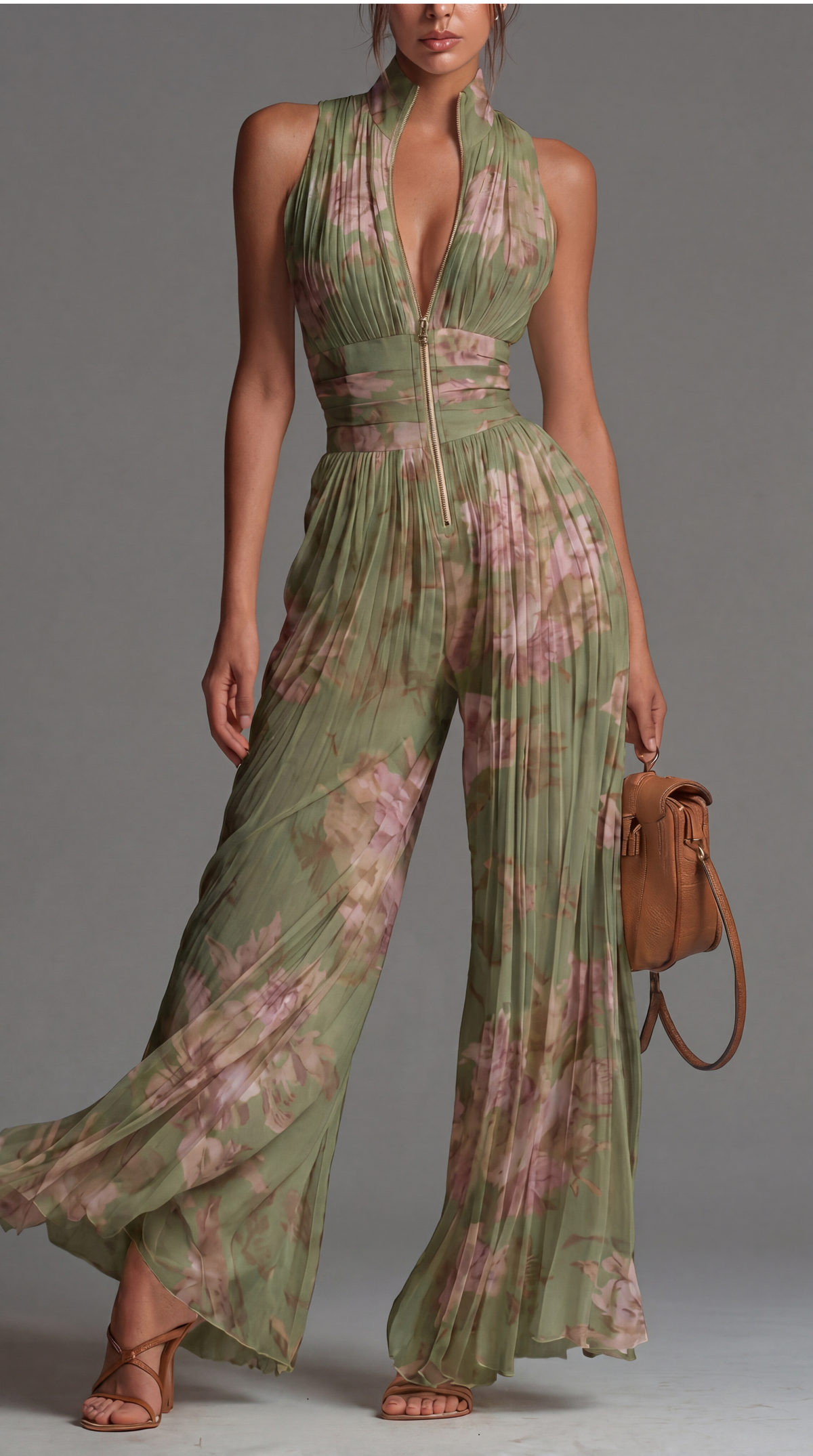 Ines Floral Pleated Chiffon Jumpsuit