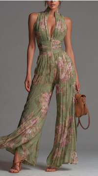 Ines Floral Pleated Chiffon Jumpsuit