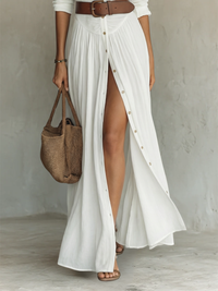 OLIVIA | Women’s Long Maxi Dress with Notched Lapel Collar and Long Sleeves in Linen