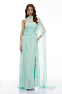 Dobromila Green Floral Embroidered Pleated Maxi Dress