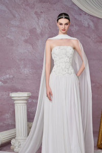Dobromila White Floral Embroidered Pleated Maxi Dress