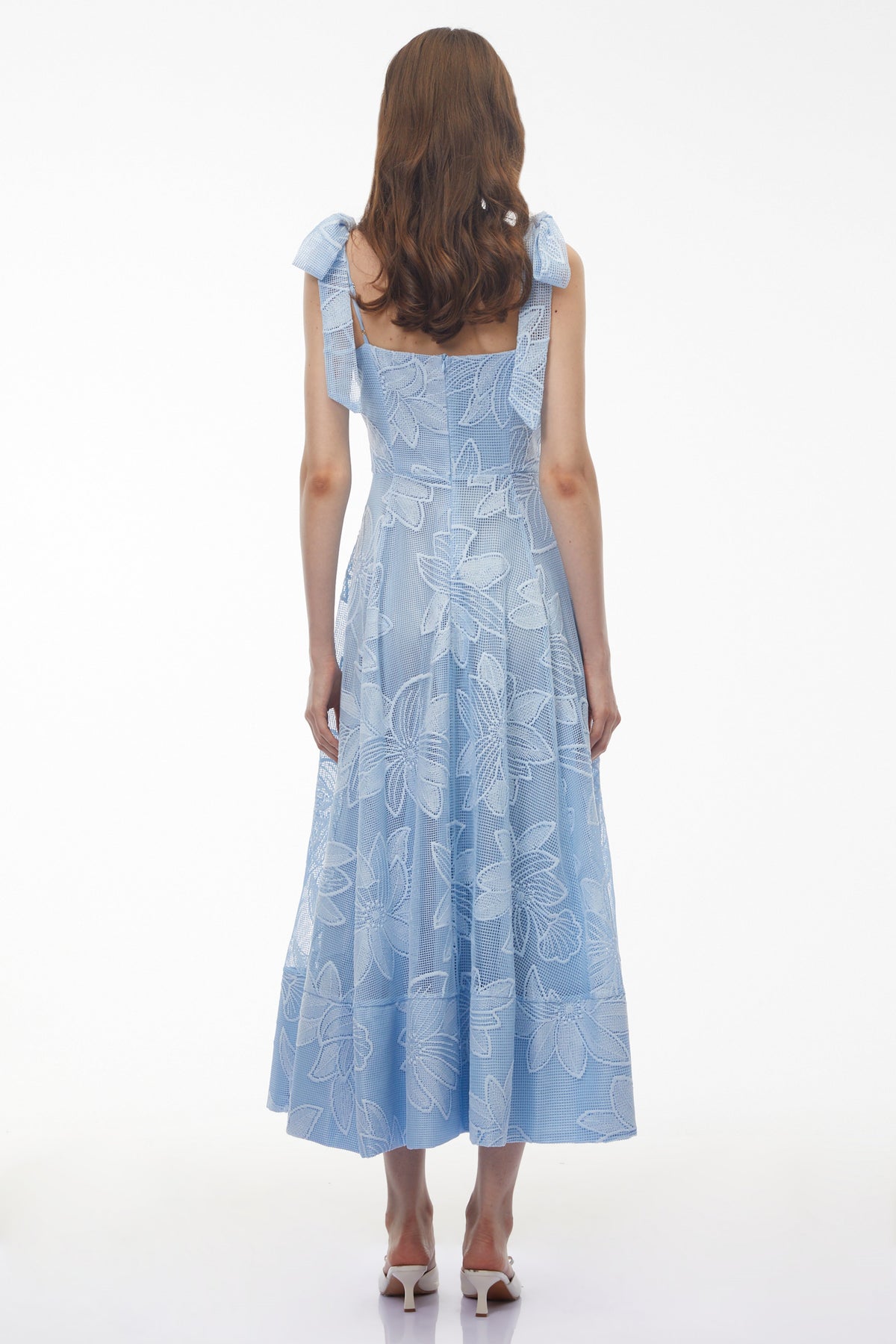 Doris Blue Sweetheart Floral Embroidered Maxi Dress