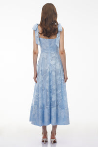 Doris Blue Sweetheart Floral Embroidered Maxi Dress