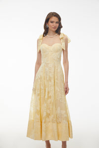 Doris Butter Yellow Sweetheart Floral Embroidered Maxi Dress
