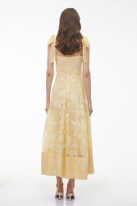 Doris Butter Yellow Sweetheart Floral Embroidered Maxi Dress