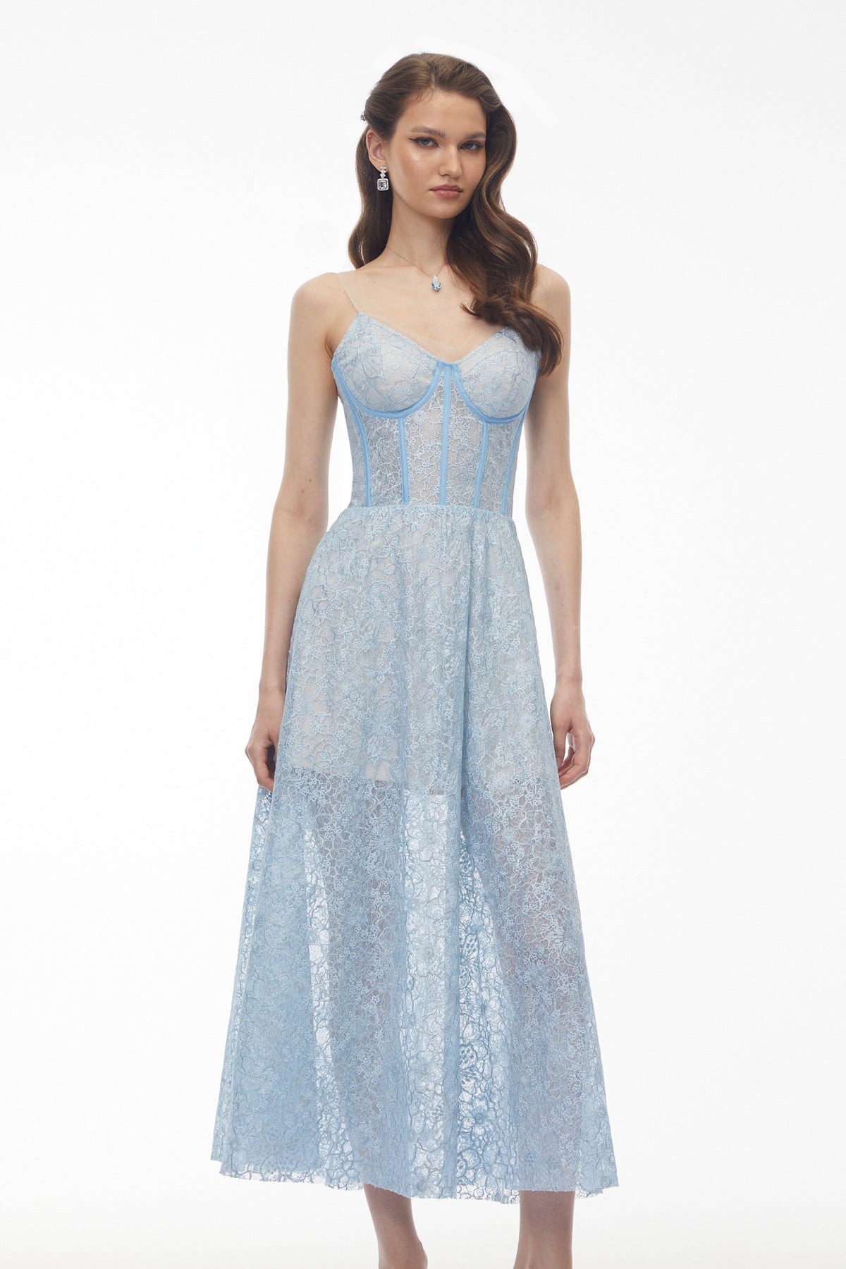 Dorothea Baby Blue Floral Lace Sleeveless Maxi Dress