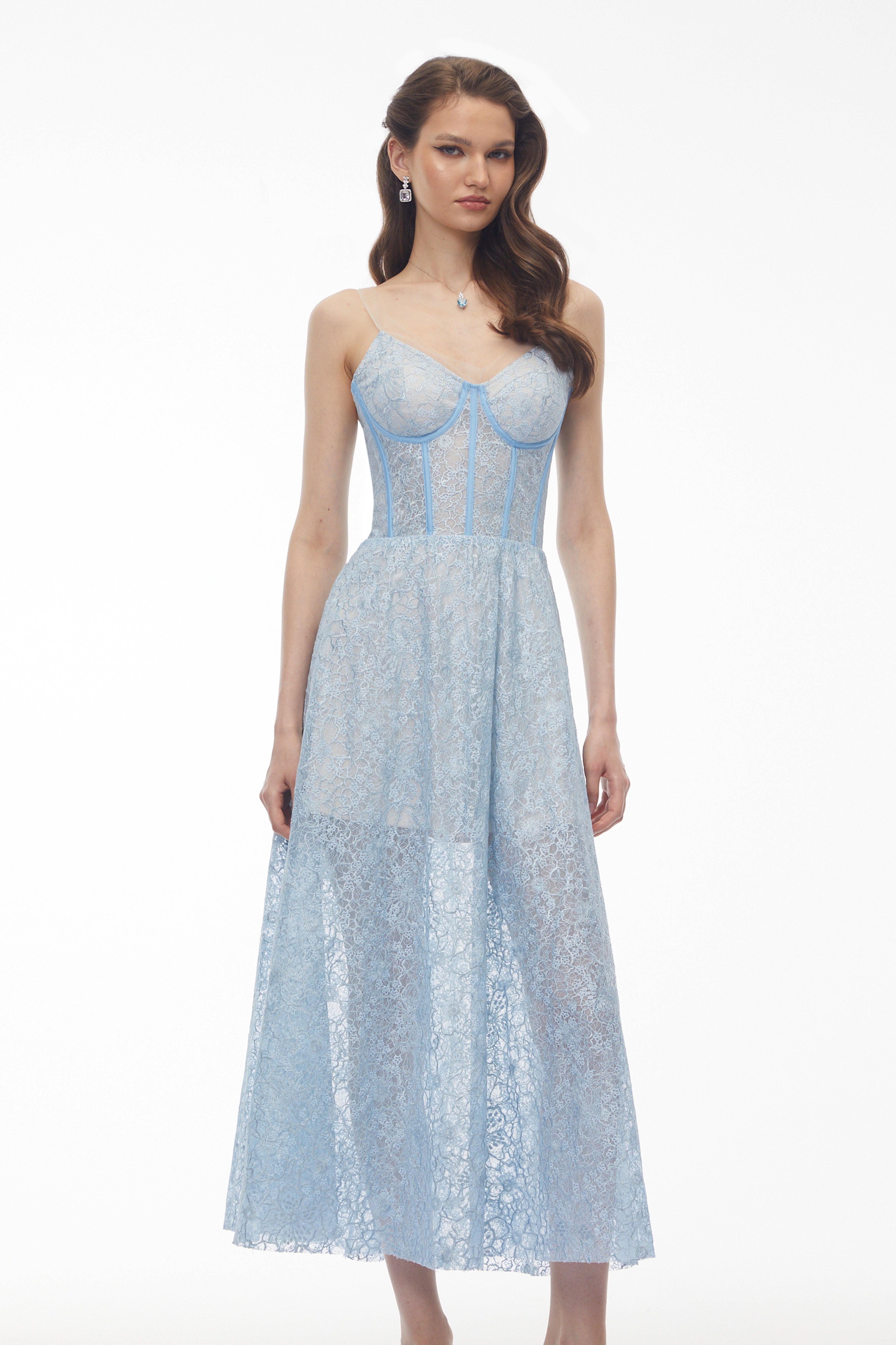 Dorothea Baby Blue Floral Lace Sleeveless Maxi Dress