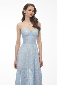 Dorothea Baby Blue Floral Lace Sleeveless Maxi Dress