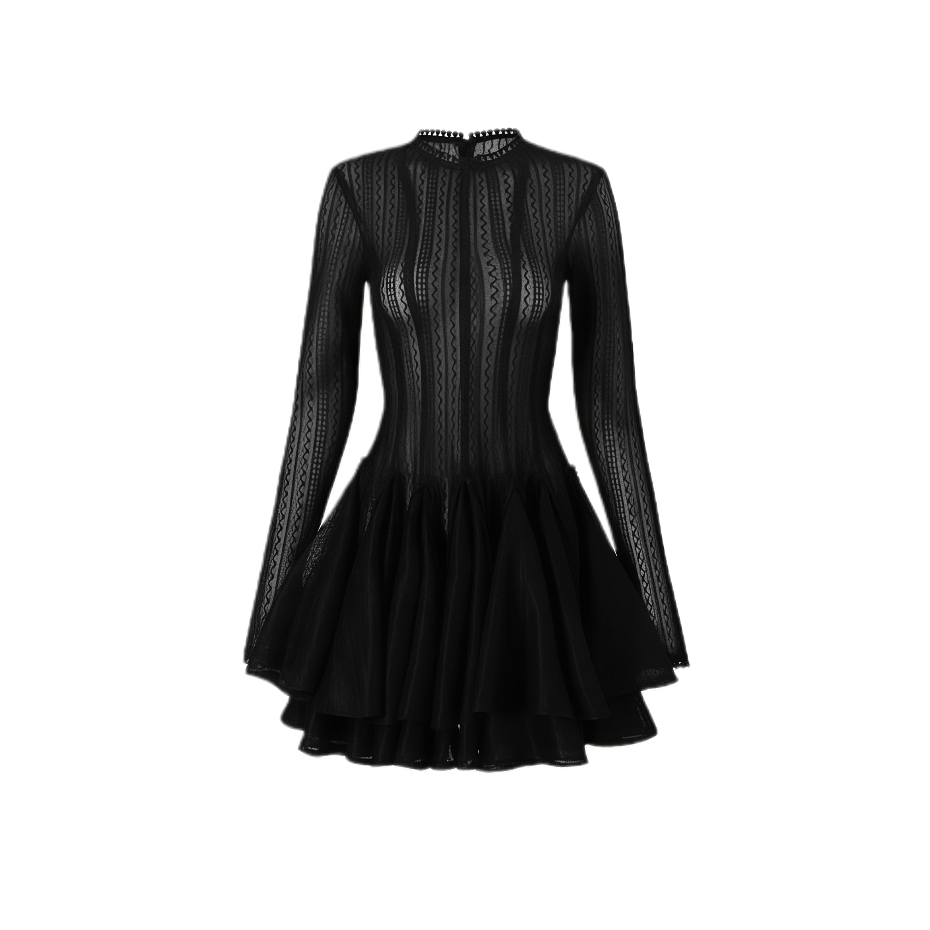Hallie Black Layered Design Puff Mini Dress
