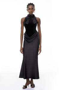 Ecaterina Black Bow Detail Corset Maxi Dress