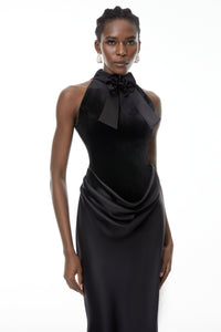 Ecaterina Black Bow Detail Corset Maxi Dress