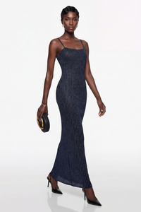 Eden Dark Blue Metallic Knit Maxi Dress