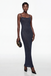 Eden Dark Blue Metallic Knit Maxi Dress