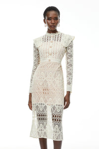 Eglantine Ivory Cut-Out Floral Lace Midi Dress