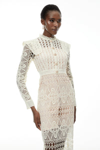 Eglantine Ivory Cut-Out Floral Lace Midi Dress