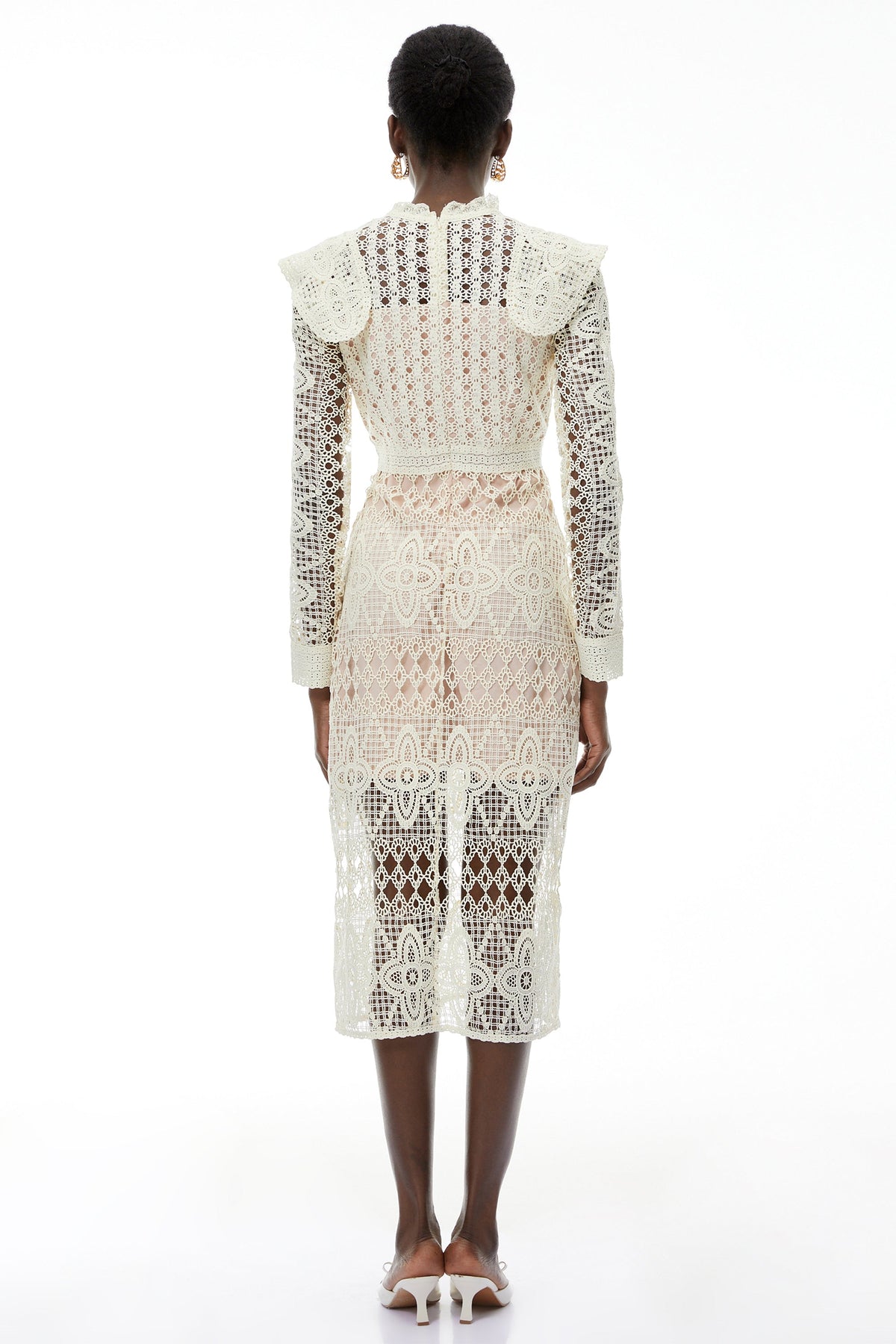 Eglantine Ivory Cut-Out Floral Lace Midi Dress