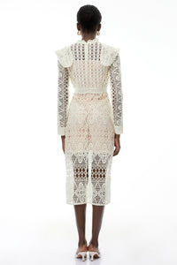 Eglantine Ivory Cut-Out Floral Lace Midi Dress