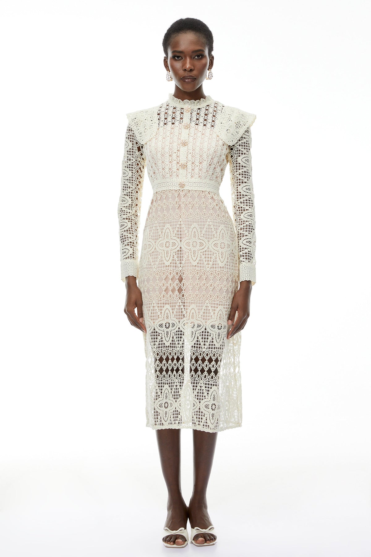 Eglantine Ivory Cut-Out Floral Lace Midi Dress