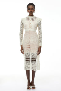 Eglantine Ivory Cut-Out Floral Lace Midi Dress