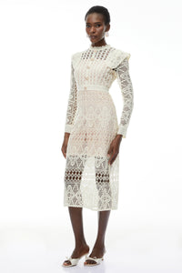 Eglantine Ivory Cut-Out Floral Lace Midi Dress