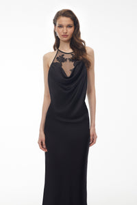 Eila Black Semi-Sheer Draped Maxi Dress