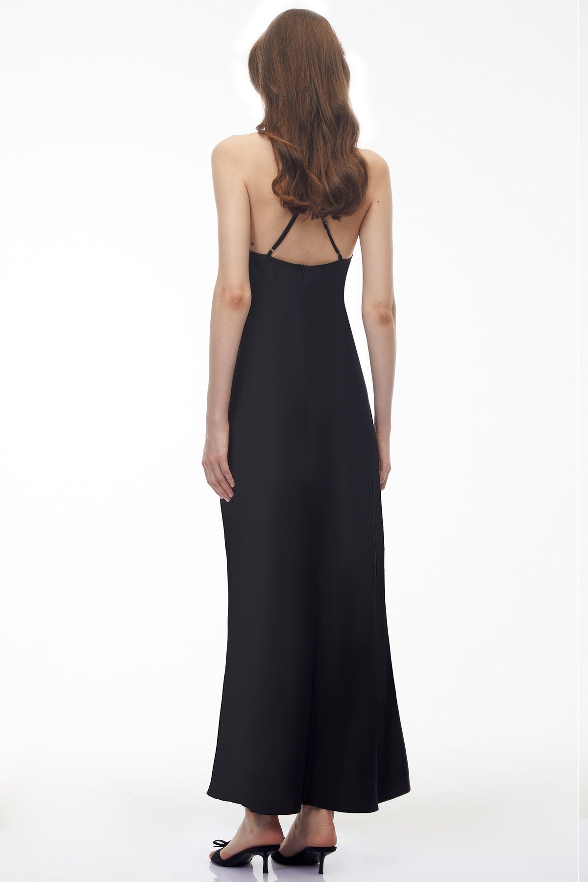 Eila Black Semi-Sheer Draped Maxi Dress