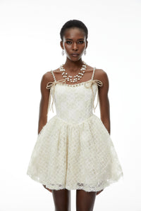 Eirlys Champagne Tulle Mini Dress with Bow