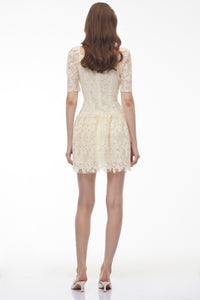 Elara White Lace Mini Dress with Embellishment