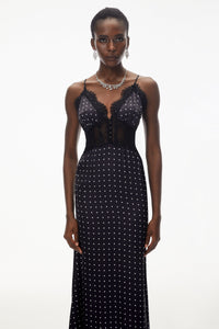 Eleanor Black Polka Dot Lace Trim Maxi Dress